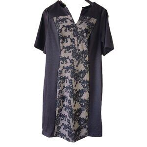 DB Established 1962 Short Sleeve V-neck Black Center Lace Panel Dress Size W 18